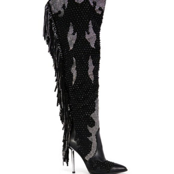 AZALEA WANG " RODEO BADNESS " BLACK EMBELLISHED WESTERN BOOT ( BRAND NEW !!!!!!! - Picture 1 of 7